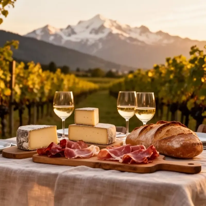 Vineyard tables under the Alps